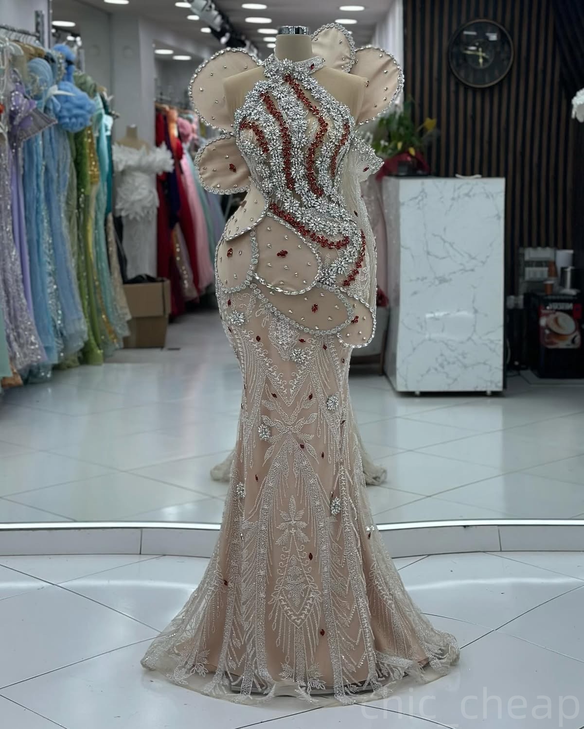 Champagne Illusion Mermaid Prom Dresses 2024 Rhinestones Florals Evening Formal Party Second Birthday Engagement Gowns Plus Size Dress For Special Occ