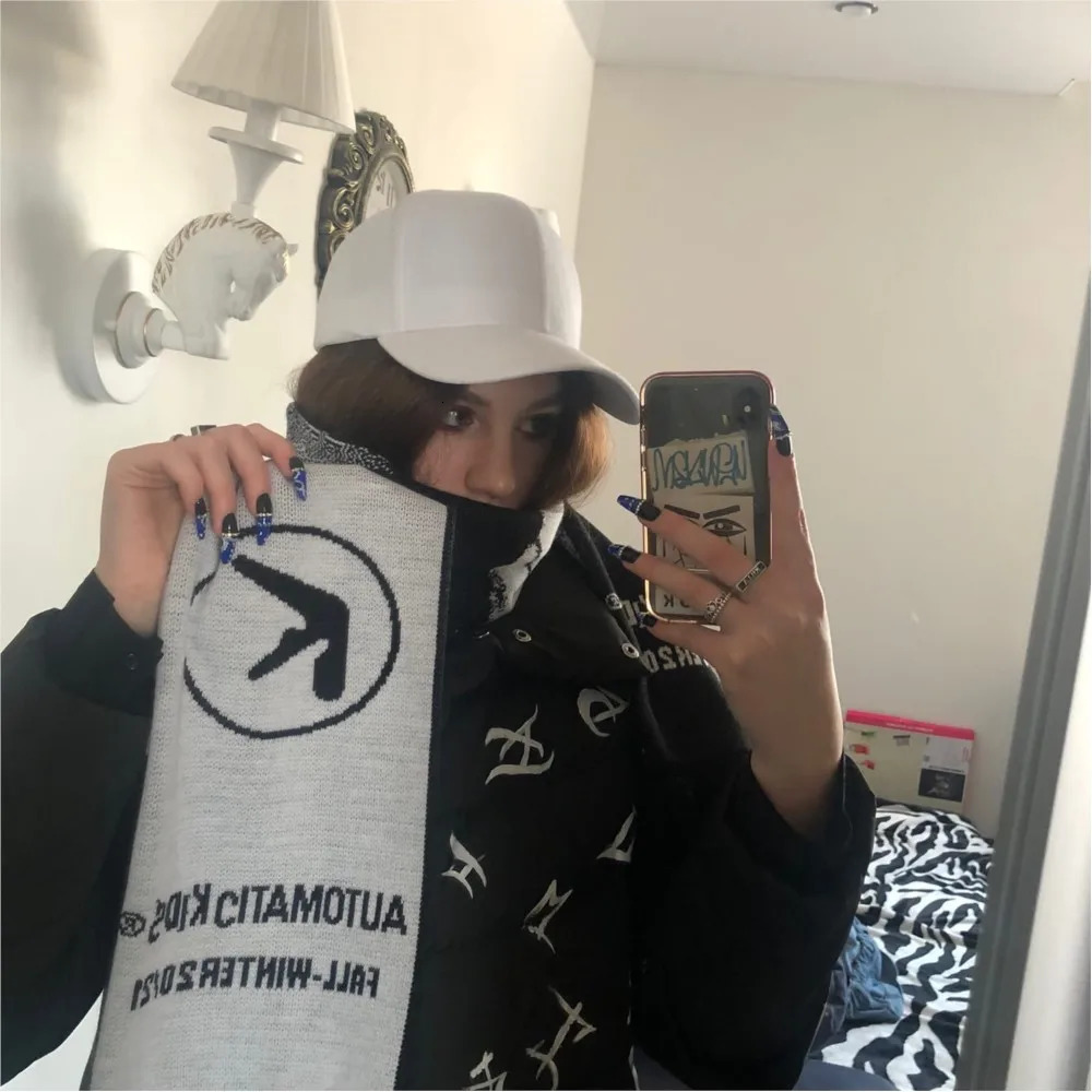 Punk Aphex Double Scarf Knitted Hip Hop Mens Street Clothing Harajuku Gothic Shawl Y2k Retro Warm Neutral Accessories Korean BF 241202