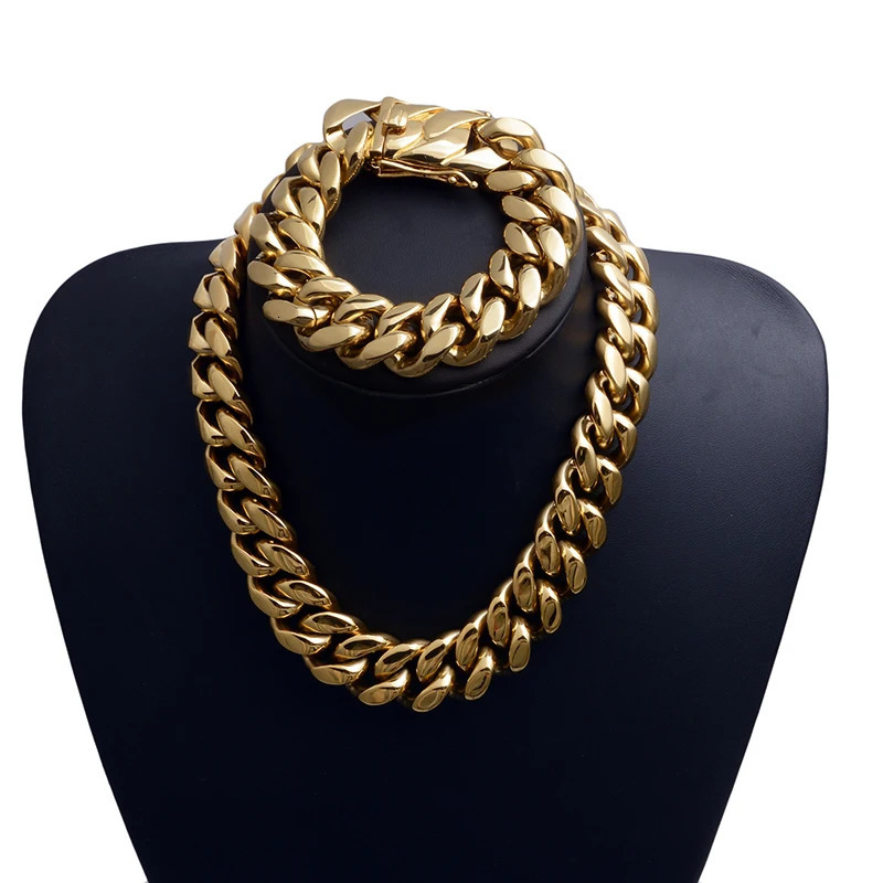22mm Wide Heavy duty Gold 316L Stainless Steel Cuban Miami Chain Necklace Mens Hip Hop Rock Jewelry 241202
