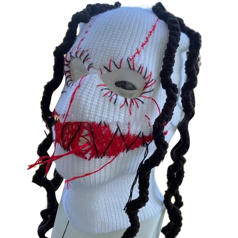 Knitted full face Balaclava hiking scarf devil horn Balaclava skiing Halloween hat 241202