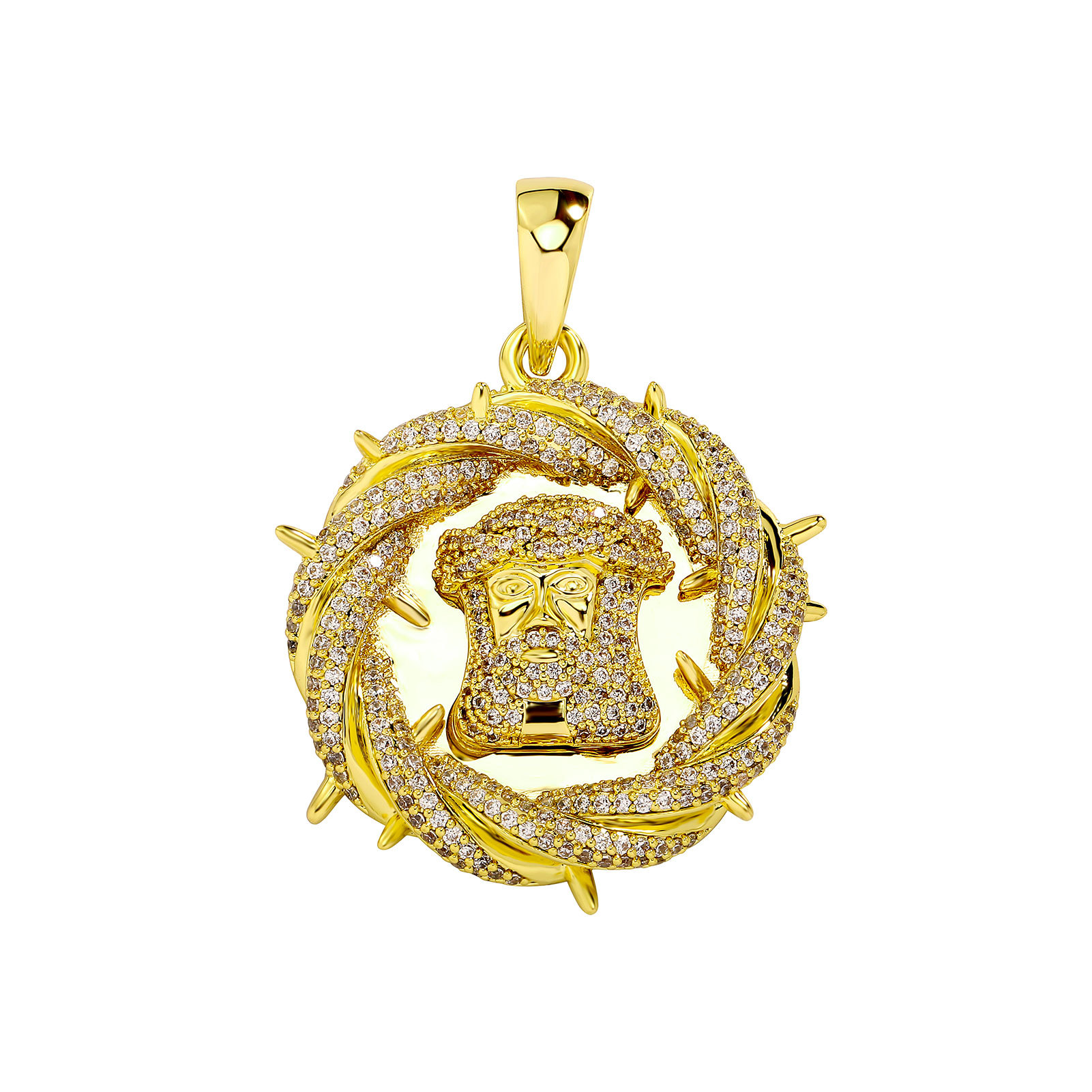Hip Hop Vintage Jesus Face Pendant Necklace 18K Gold Plated Mens Religion Jewelry
