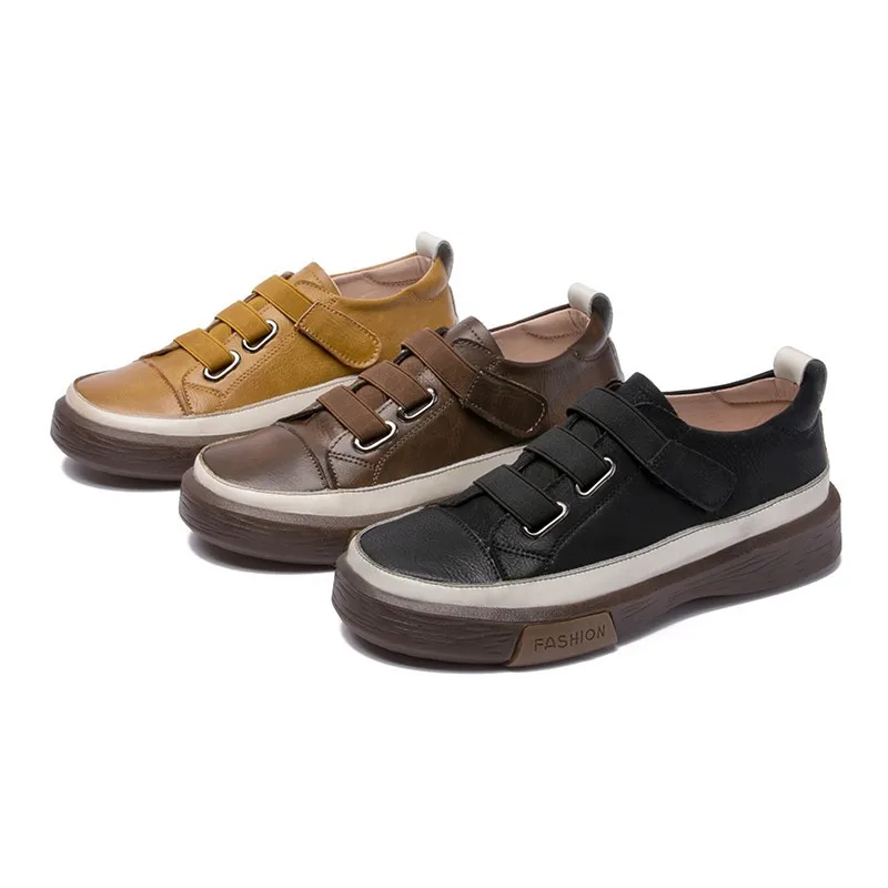 AIYUQI Women's Vulcanized Shoes Flat Genuine Leather Women's Sneakers Retro Large Size Fashion Girl Student Shoes