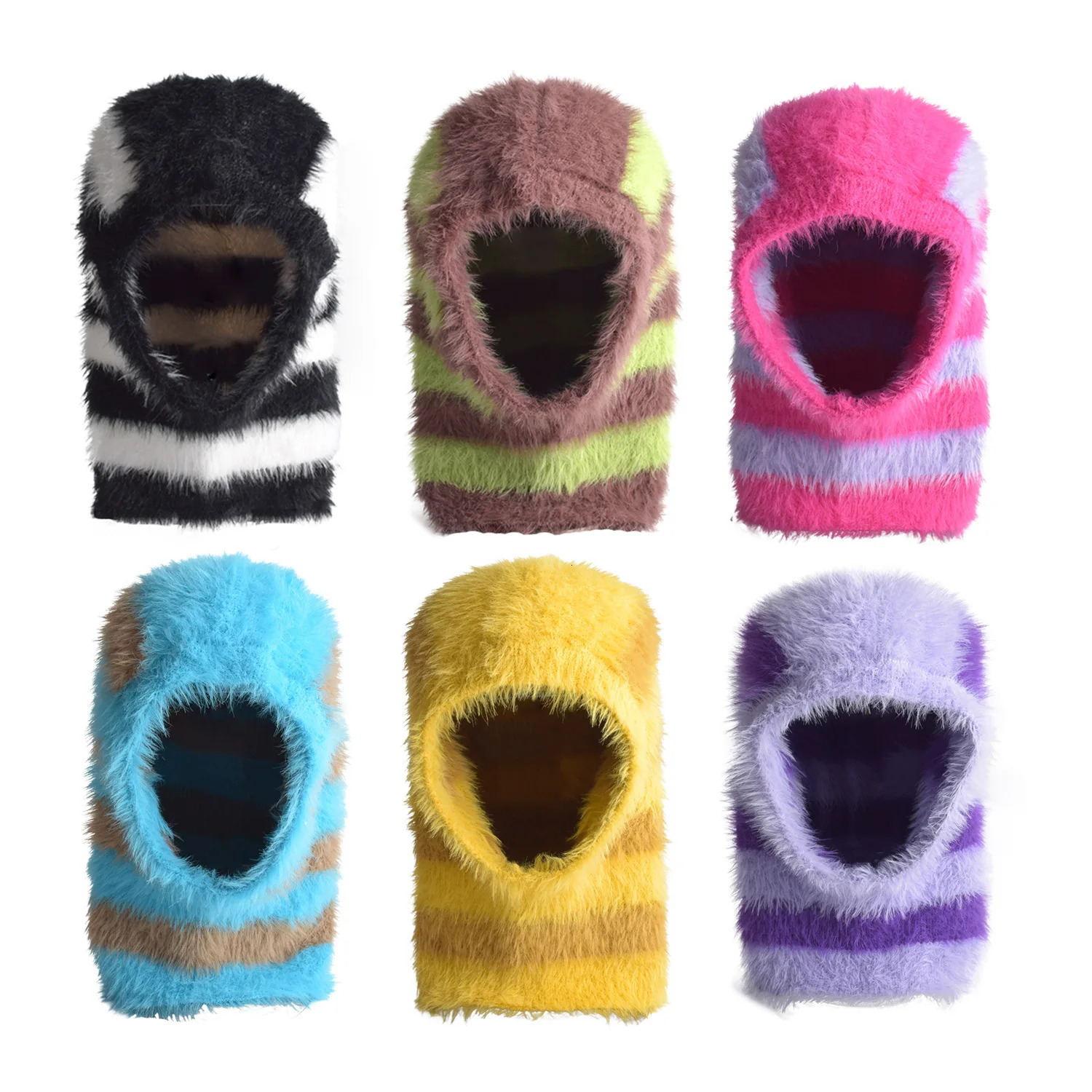 Wholesale Balaclava wool blend plush hat fluffy knitted hat womens winter windproof hat 241202