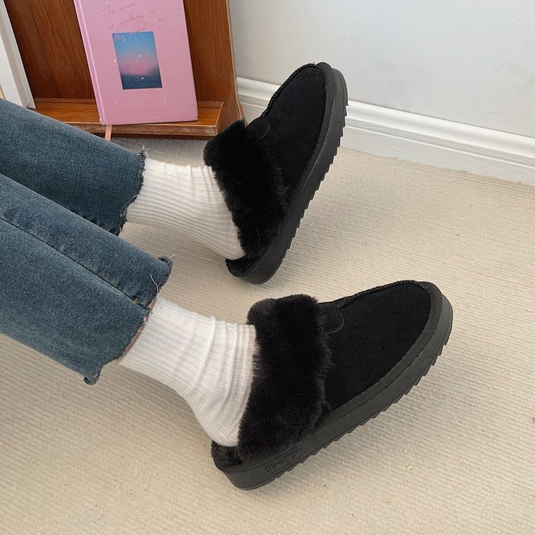 Thick soled plush slippers for women, wearing leather and fur as one piece, with a top and plush snow boots, sponge cake, and cotton slippers for one 