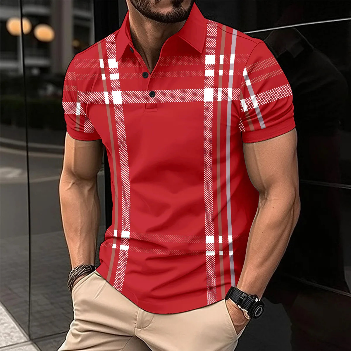 Summer Fashion Mens Striped Polo Shirt Flip Collar Button Mens Short Sleeve Street Trendy Mens Top 241203