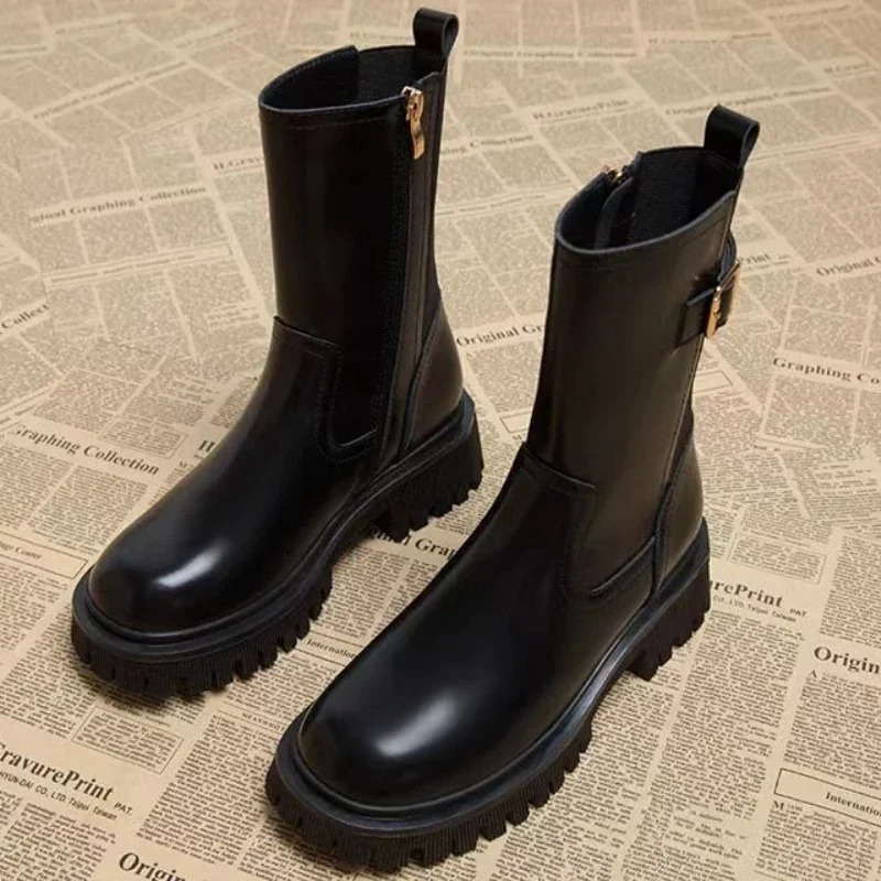 Women Ankle Boots Thick Heels Mature Fashion Concise Genuine Leather Shoes Woman Working Outdoor Casual Woman 241202