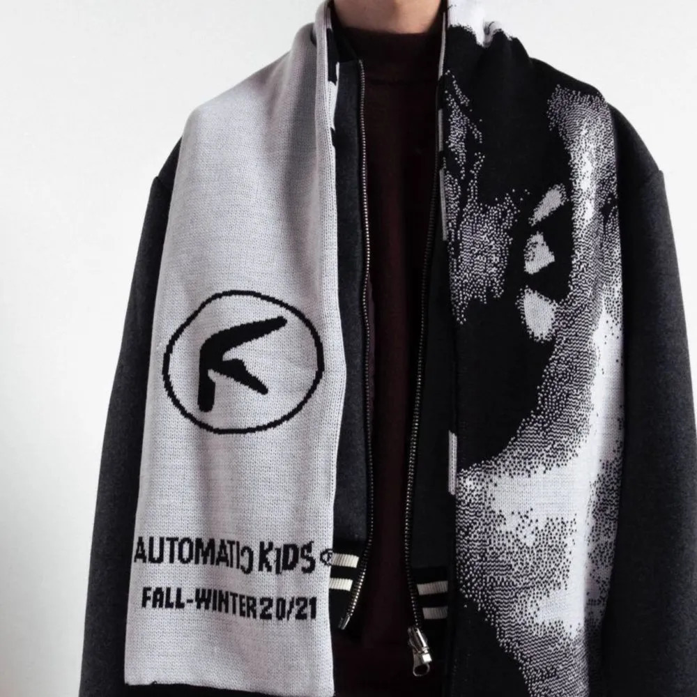 Punk Aphex Double Scarf Knitted Hip Hop Mens Street Clothing Harajuku Gothic Shawl Y2k Retro Warm Neutral Accessories Korean BF 241202