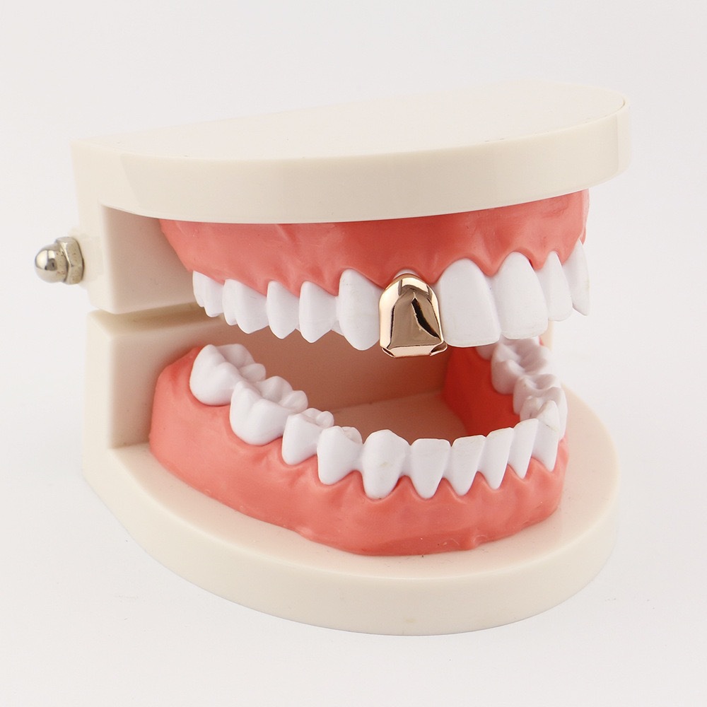 Hip Hop Grillz Teeth 18K Real Real Gold Silver Plated Single Grillz Tooth Clip Mouth Teeth Cap Grills for Men Women Bling Dental Grills Bling Teeth Gr