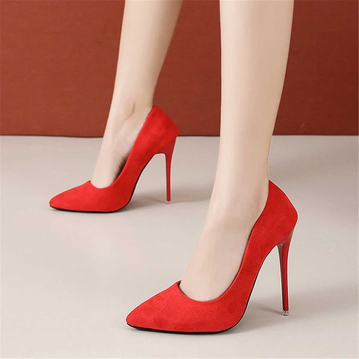12cm high heels high h female pointy slim high heels shallow mouth Korean version single shoe large size 45 Y250319