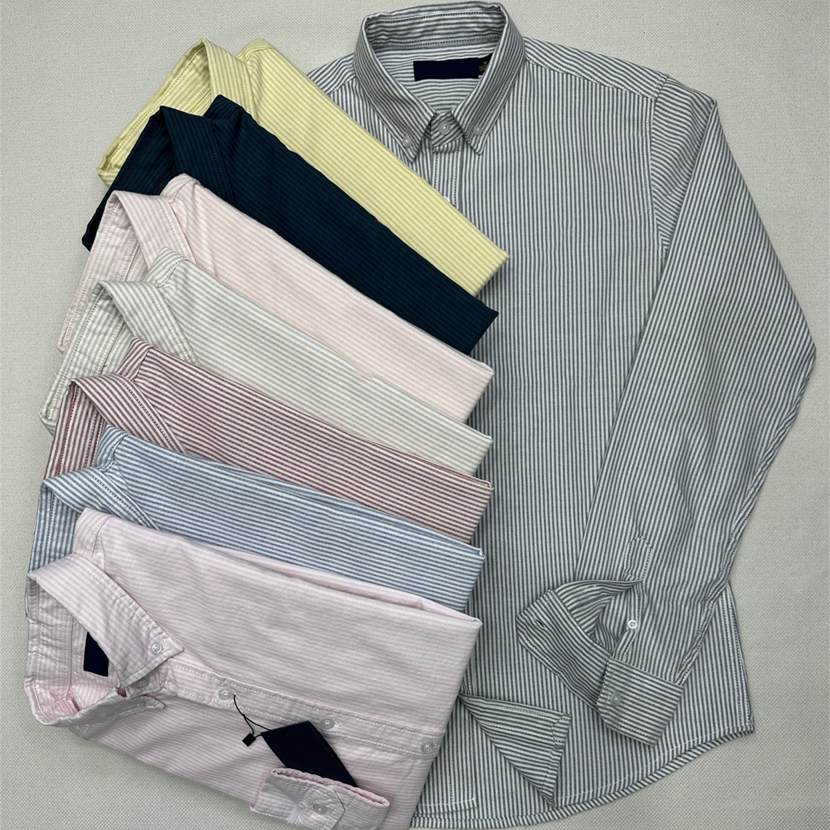 Men Casual Stripe Oxford Fabric Long Sleeve Comfortable Business Dress Shirts Spring Autumn