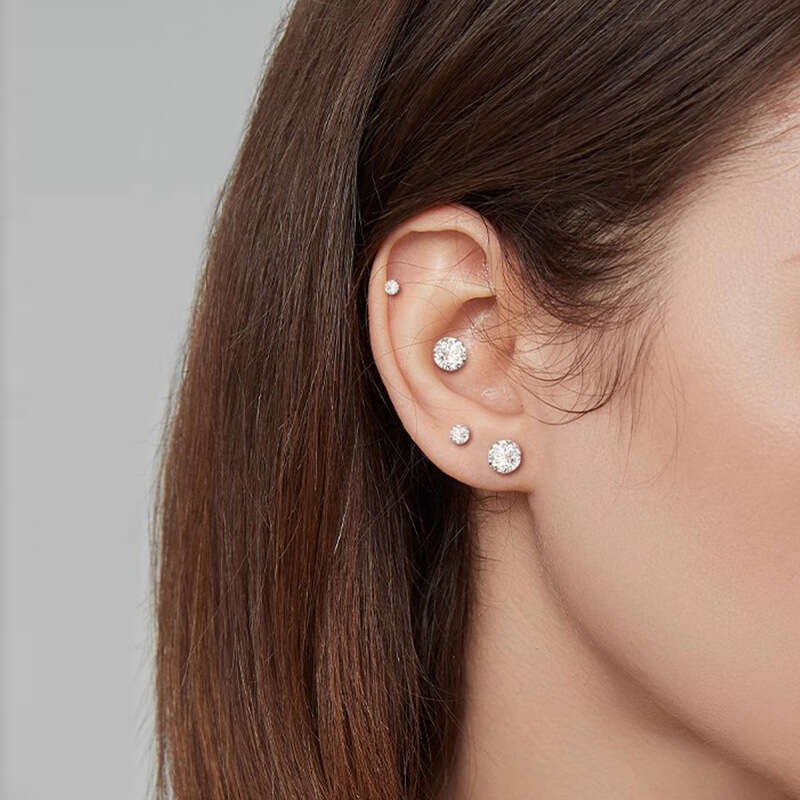 Medical grade titanium steel Huazi for women with flat bottomed thread super sparkg zircon ear bone studs. Washable, non removable, and colorfast earr