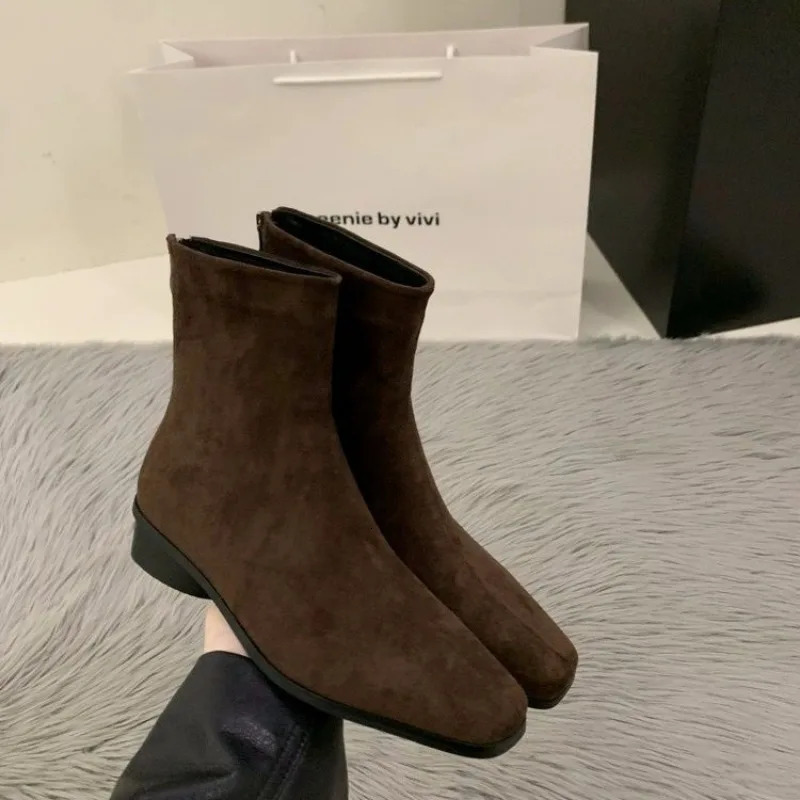 Autumn Women Fashion Suede Ankle Boots Top Quality Woman Back Zipper Low-Heeled Shoes Ladies Elegant Morder Short Boots 241202