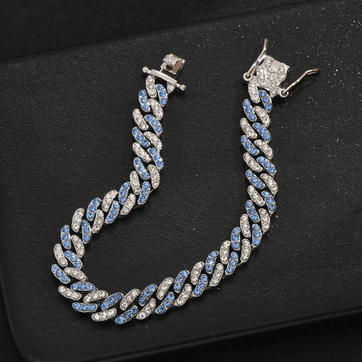 Hip Hop Cuban Bracelet For Men Full Shiny Crystal Stone Wide Double Color Brcelet Rock Style Fashion Statement Jewelry 241203