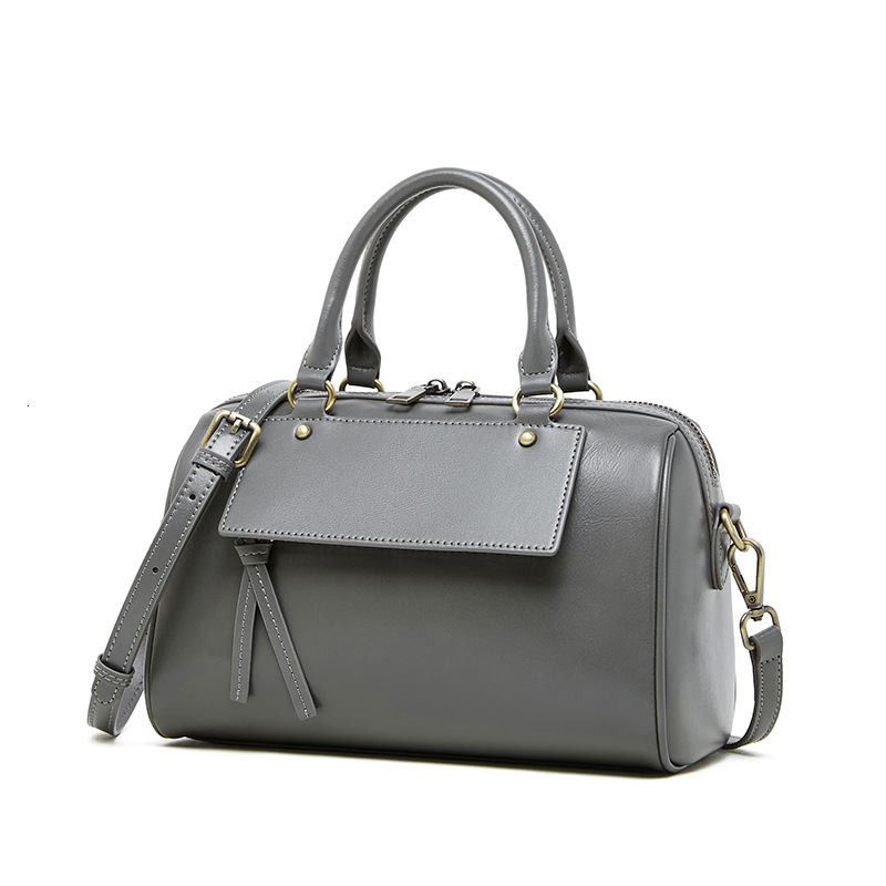 Winter New Genuine Leather Boston Pillow Bag, Fashionable Casual Handbag, Cowhide Single Shoulder Crossbody Women's Bag