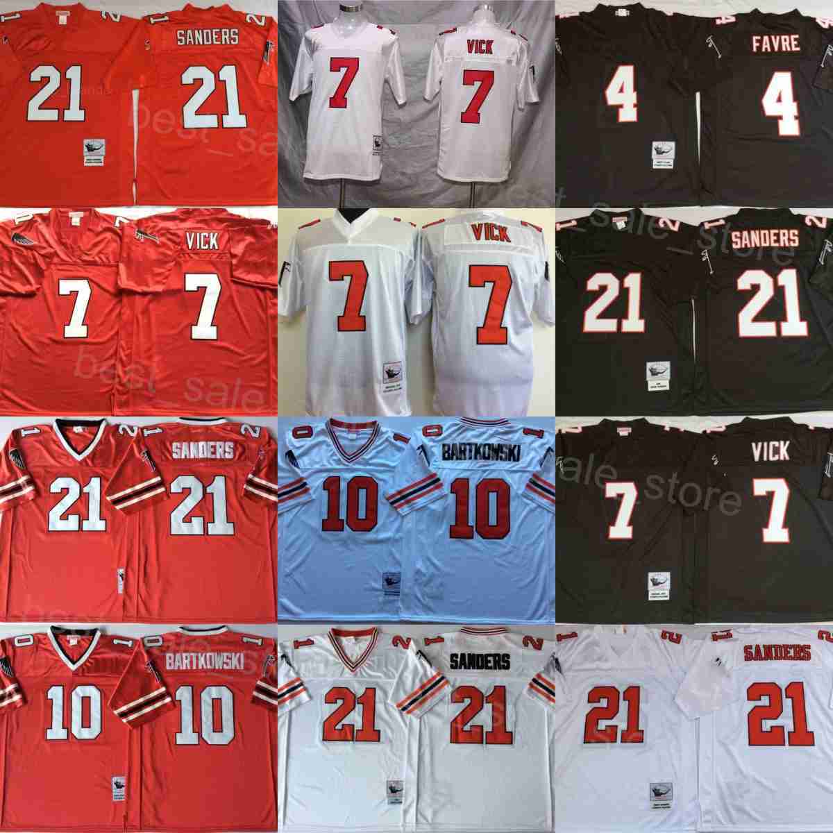 Retro Football Falcons Throwback Jerseys 21 Deion Sanders 7 Michael Vick 10 Steve Bartkowski Uniform Vintage All Stitched Black Red White Team Men For Sport Fans