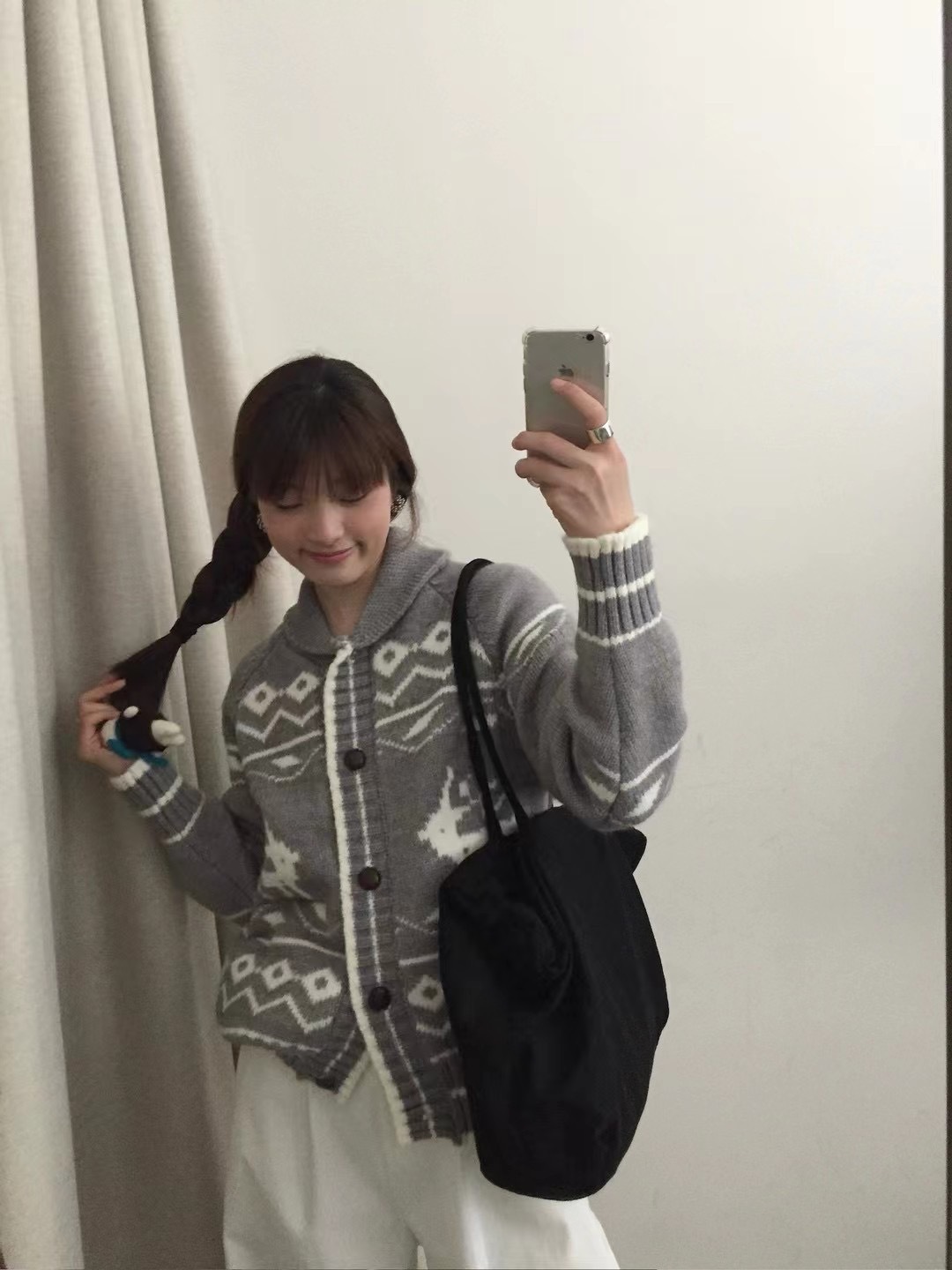 Women's Knits Knitted Cardigan Horn Button Retro Sweater Squirrel Jacquard Loose Winter Jacket Korean Fashion Christmas