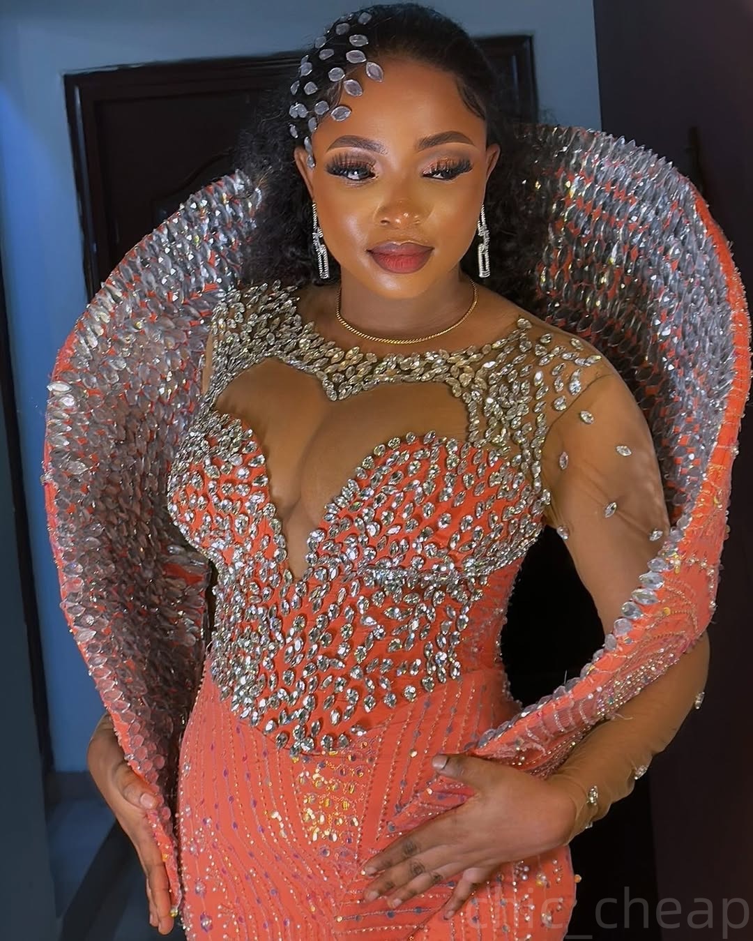 Peach Mermaid Prom Dresses 2024 Rhinestones Full Sleeves Sequined Evening Formal Party Second Birthday Engagement Gowns Plus Size Dress For Special Oc