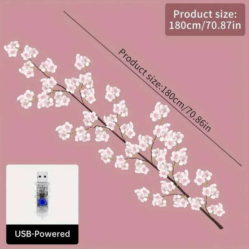 USB Powered Cherry Blossom Branch Lights 8 Modes 96LEDs String Lights for Living Room Bedroom Wedding Christmas Holiday Decor Z241203
