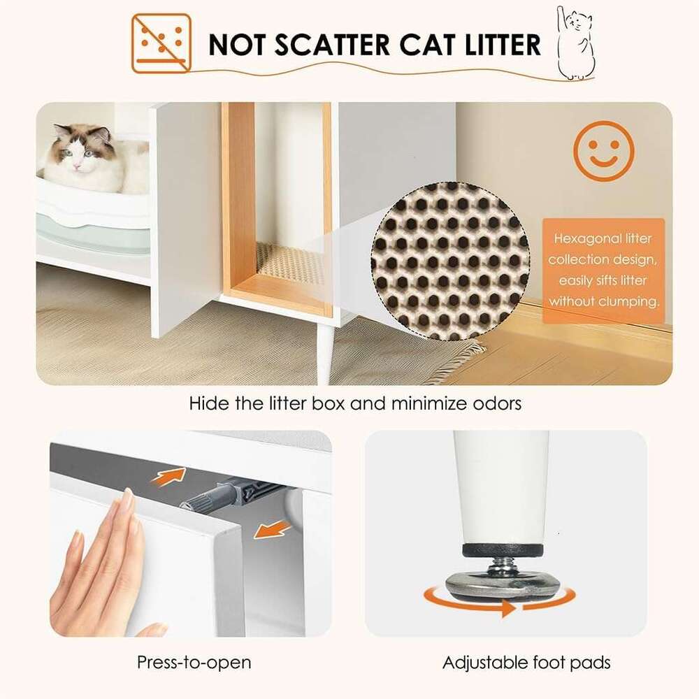 AMZOSS 2 in 1 Vanity Enclosure, Bathroom Litter Box Furniture Hidden with Double Door and Divider, Wooden Cat Washroom Furniture, Traditional Under Si
