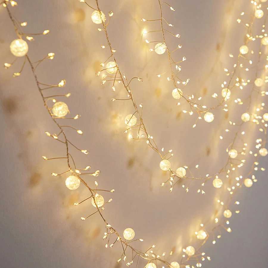 8 Modes Crystal Crack Ball Fairy String Lights Outdoor 6M 400LEDs Christmas Garlands Firecrackers Lights for Garden Party Decor Z241203