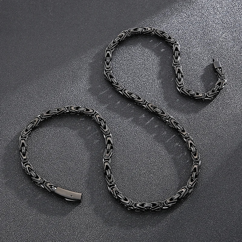 Fongten 65cm Byzantine Chain Necklace Mens Stainless Steel Square Chain Necklace Multi Color Jewelry 241202