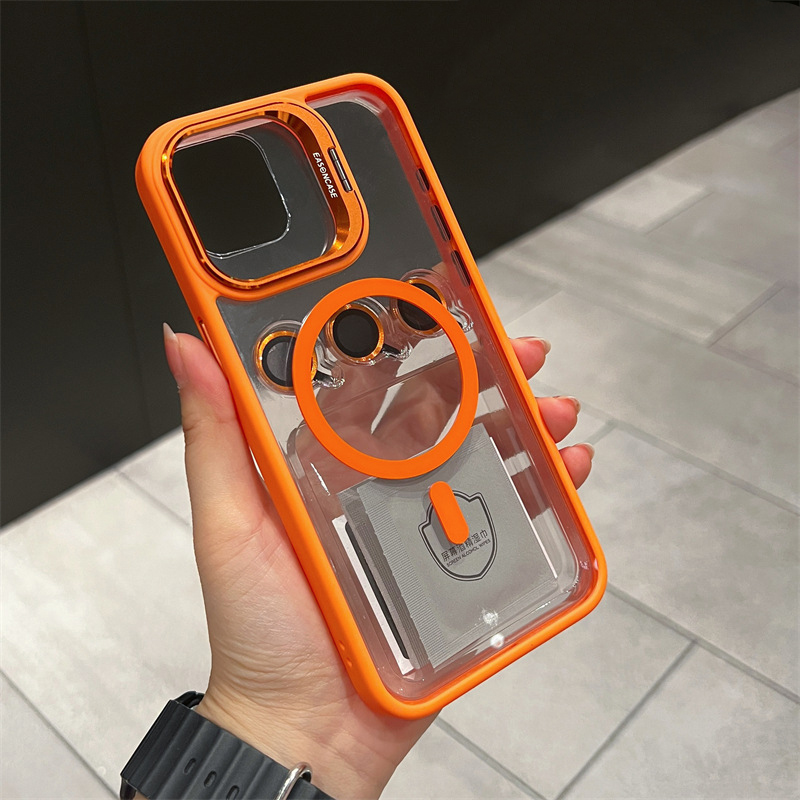 Luxury Lens Stand Holder Clear Matte Acrylic Magnetic For Magsafe Wireless Charging Hard Case With Eagle Eyes Camera Protector For iPhone 17 16 16e 15