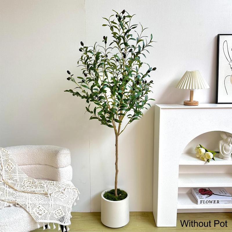 Decorative Flowers 140CM Artificial Olive Plant Tree Branches Fake Plastic Leaf Realistic Ornamental Indoor Faux For Home Office Decor