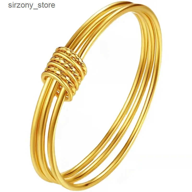Bangle 9999 24K Real Gold Bracelet with Aperture Bracelet Fixed Mouth Bracelet Valentines Day Gift Girlfriend Bracelet Fashion Bracelet J241205