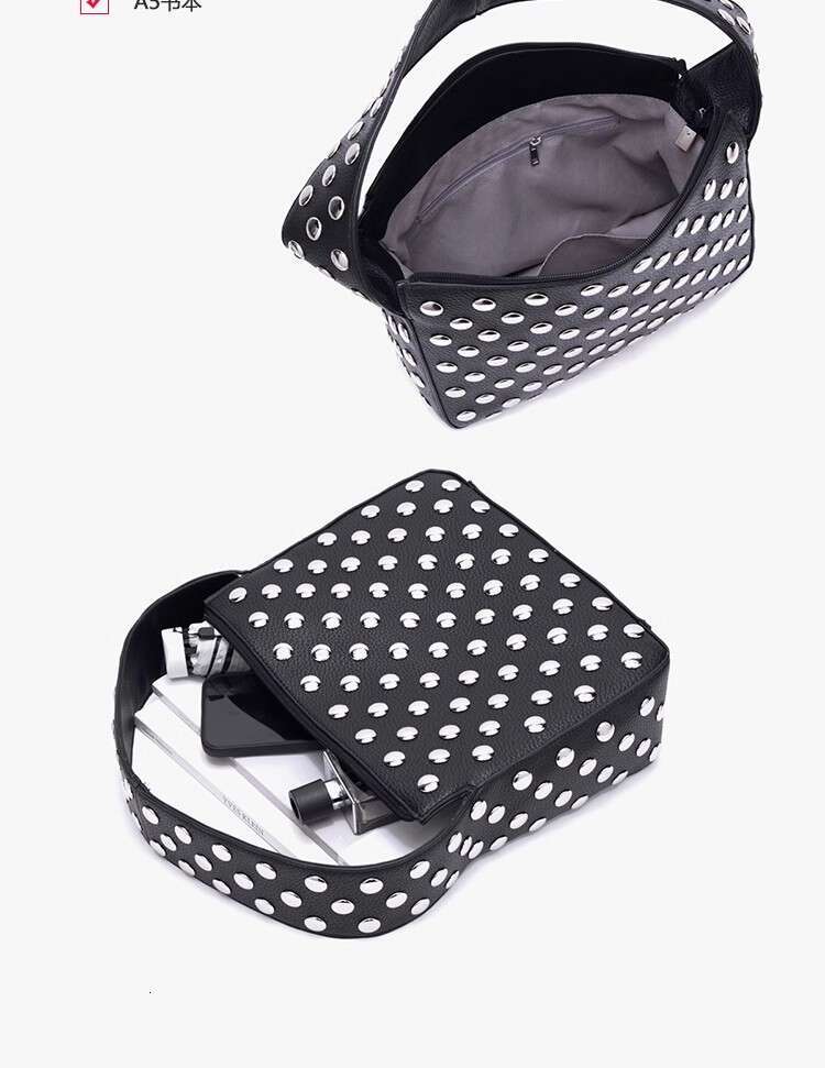 Blogger's same European and American style rivet underarm shoulder bag, black metal motorcycle
