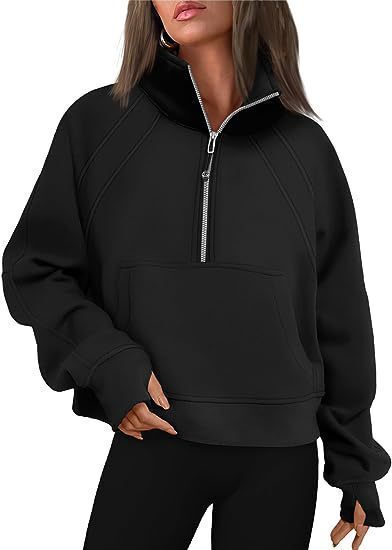 Designer yoga clothes for autumn winter, European and American women's clothing new half zipper short style stand up collar with fleece solid col