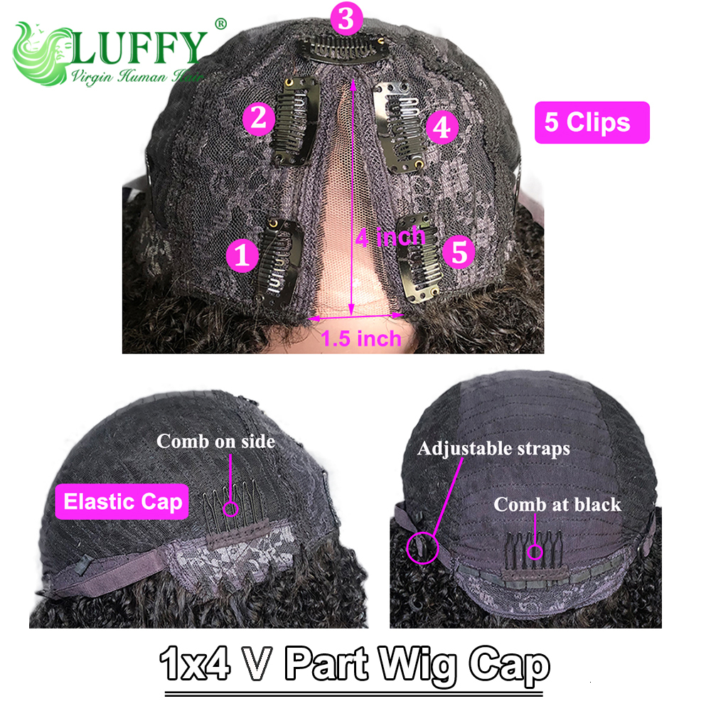 Afro Wigs 1X4 U V Part Kinky Curly No Leave Out Brazilian Human Hair Wig For Black Women 200% Density