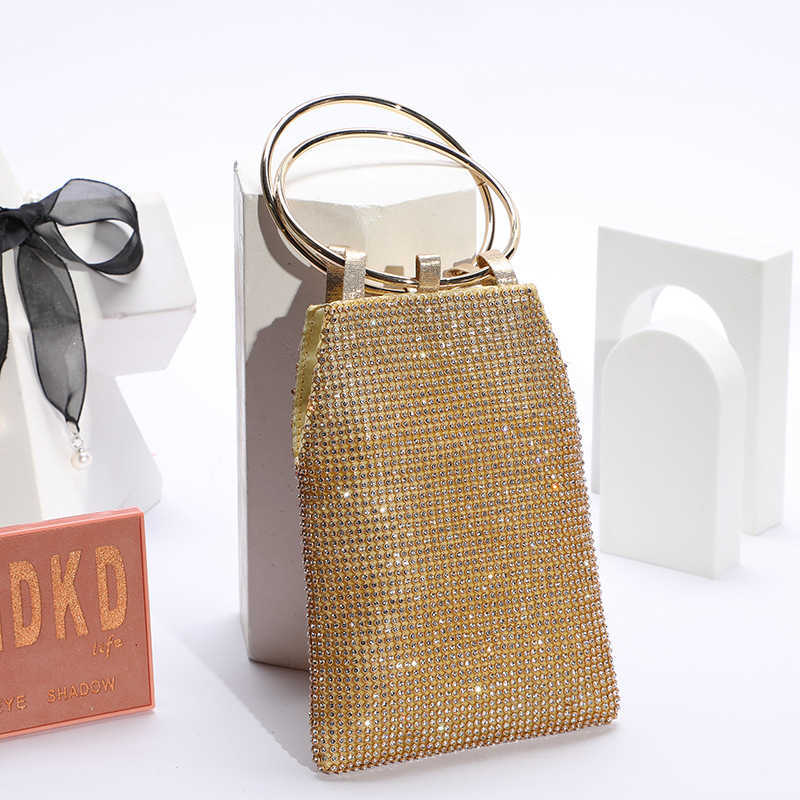 New Style Rhinestone Bag Inlaid with Diamond Dress Banquet Net Red Shiny Reflective Bracelet Portable Party Bag 241204