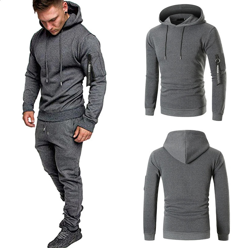 Mens sportswear set two-piece casual jogging warm and breathable fitness sportswear set military tactical hoodieTrousers 241203
