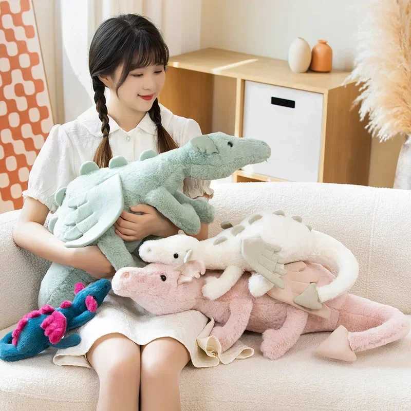 Giant Soft Plush Toy Little Dragon Plush Toys White Green Dinosaur Stuffed Animal Soft Doll Birthday Gift for ChildrenXJ241204