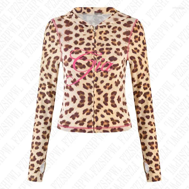 Womens Hoodies Leopard Print Slim Fit Sexy Yoga Set Comfortable Soft Harajuku Aesthetics Cardigan Punk Grunge Gothic Streetwear Emo-Girl