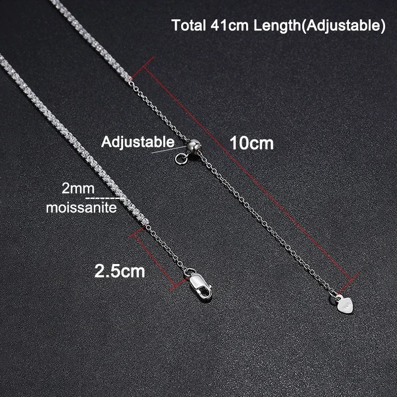 2mm Womens Tennis Necklace S925 Silver Plated 18K Gold Sparkling Water Diamond Necklace Wedding Jewelry Adjustable241204