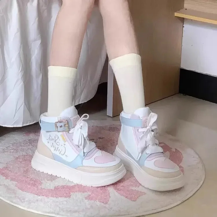 New Campus Style Lolita Sneakers Cute and Sweet Full Match Autumn and Winter Thick Bottom High Heels 241204
