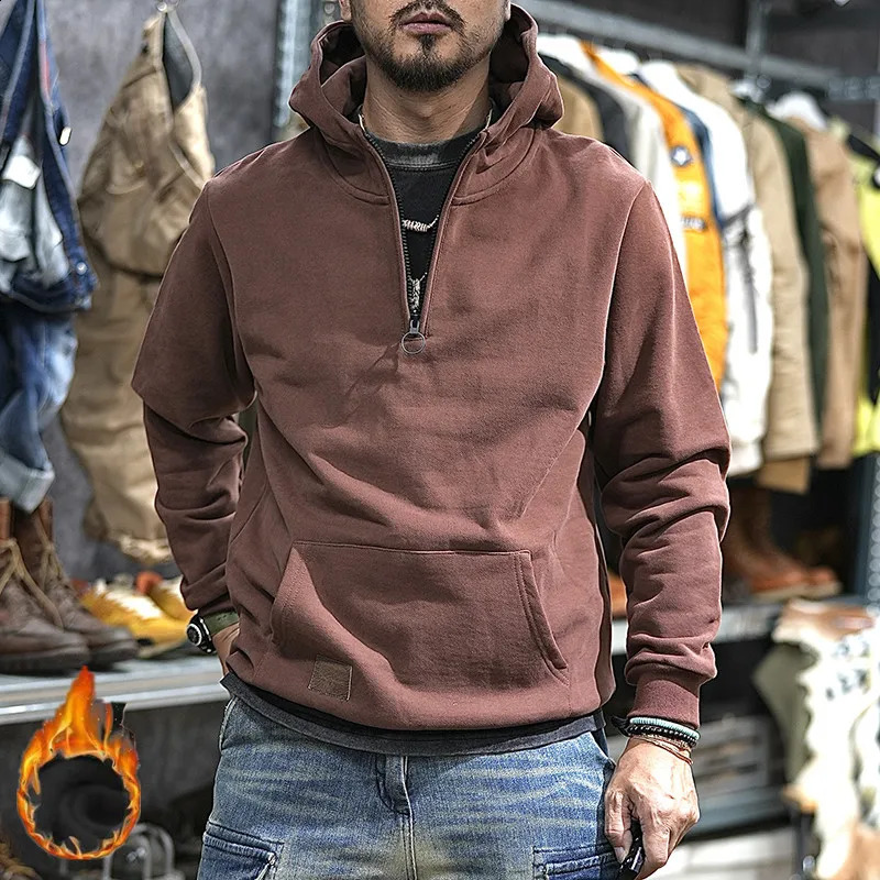 Mens high-quality cotton thick warm wool hooded sweatshirt tracking suit zipper collar zipper mens sportswear jacket hooded sweatshirt 241203