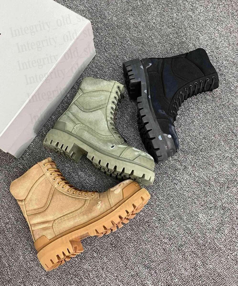 Paris mens boots Motorcycle style boot for women Oil wax canvas with zipper waterproof round toe mid tube Martin boots Make old style Rubber sole stri