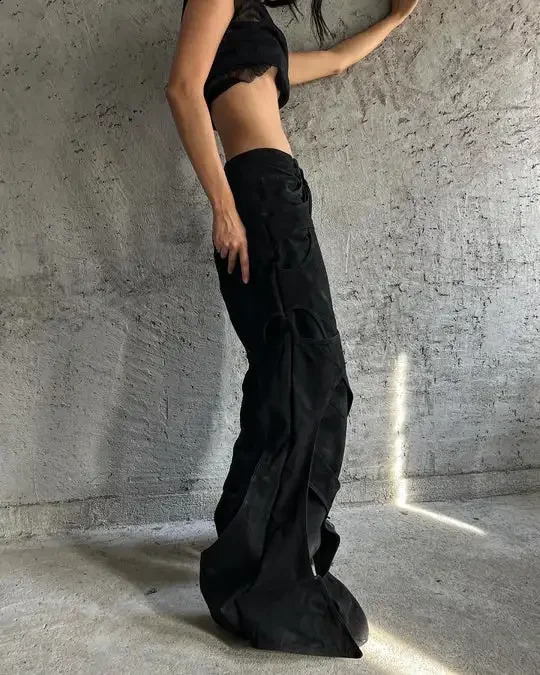 Y2K trend mens Gothic hip-hop retro hollow oversized loose jeans Harajuku fashion wide leg wide pants 241203