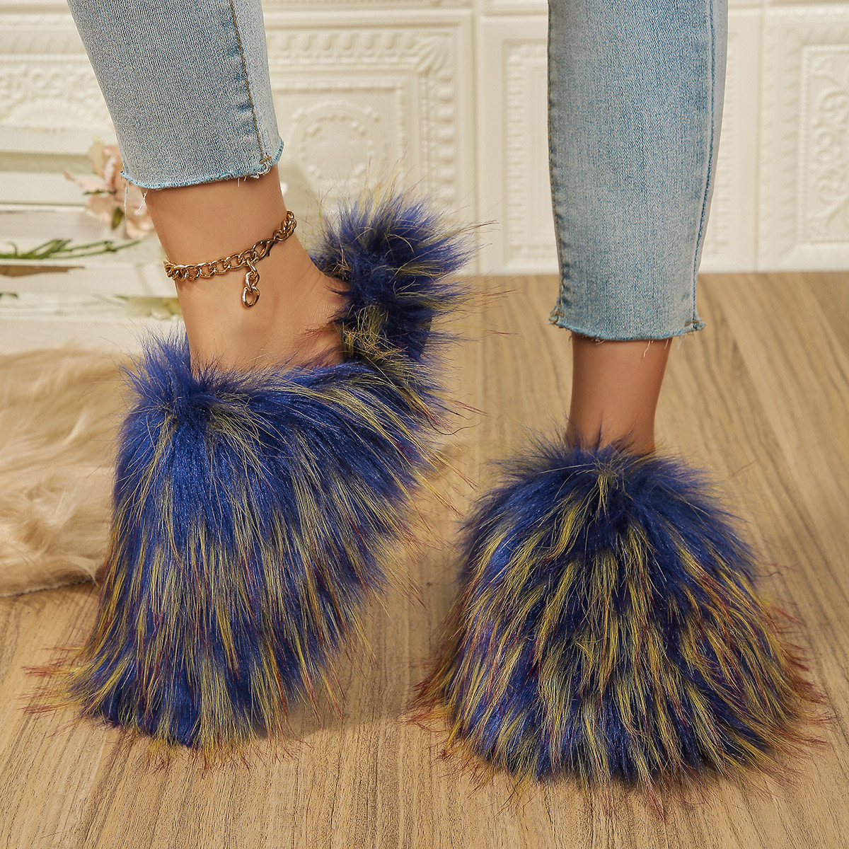 2025 NEW Winter Slippers Women Furry Faux Slides Warm Plush Cotton Slipper Fashion Fuzzy Flip ps Fluffy Fur Shoes Woman 230826 hurenlakeshoes