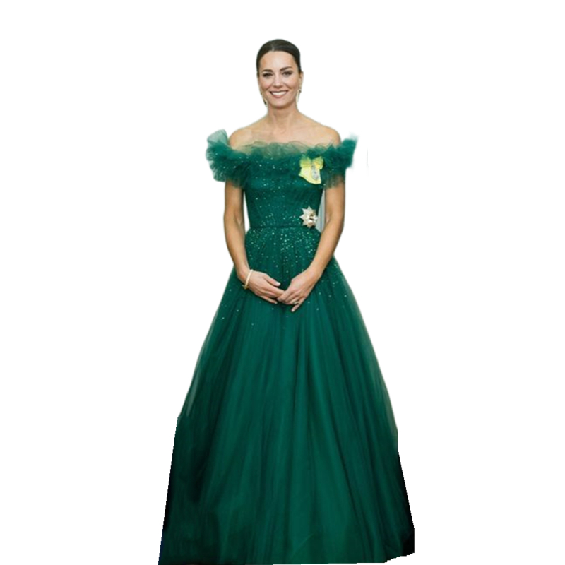 Elegant Hunter Green Tulle Evening Dresses With Ruffles Off The Shoulder Long A Line Formal Occasion Gowns Beaded Chic Prom Dress For Women 2025