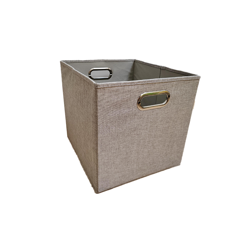 Beige imitation linen double-sided iron handle storage box Folding clothing portable storage box