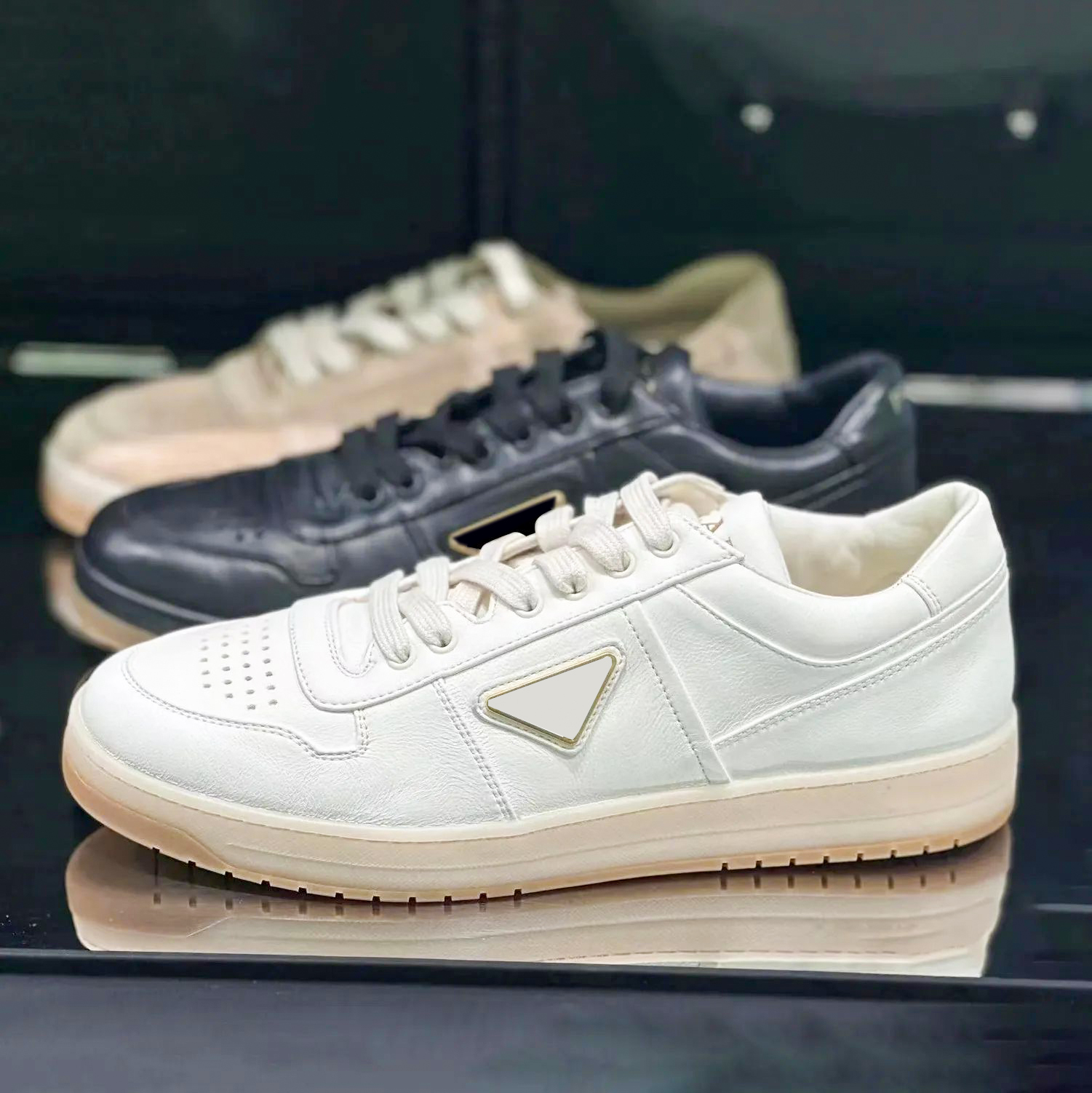 Luxury Designer Sneaker Man Downtown nappa Woman Casual Shoes Summer Low Run Mens Shoe Leather Sneakers Black White Outdoor trainer lady Walk Hike loafer tennis shoe