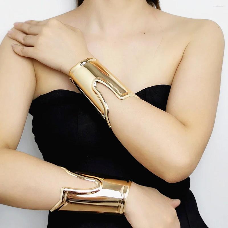 Bangle 2024 Exaggerated Irregular Smooth Metal Wave Wide Chunky Cuff Open Bracelets For Women Trendy Jewelry Accessories Gifs