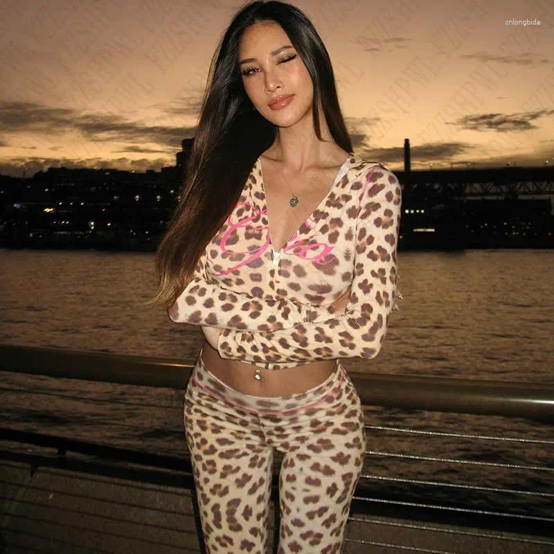 Womens Hoodies Leopard Print Slim Fit Sexy Yoga Set Comfortable Soft Harajuku Aesthetics Cardigan Punk Grunge Gothic Streetwear Emo-Girl