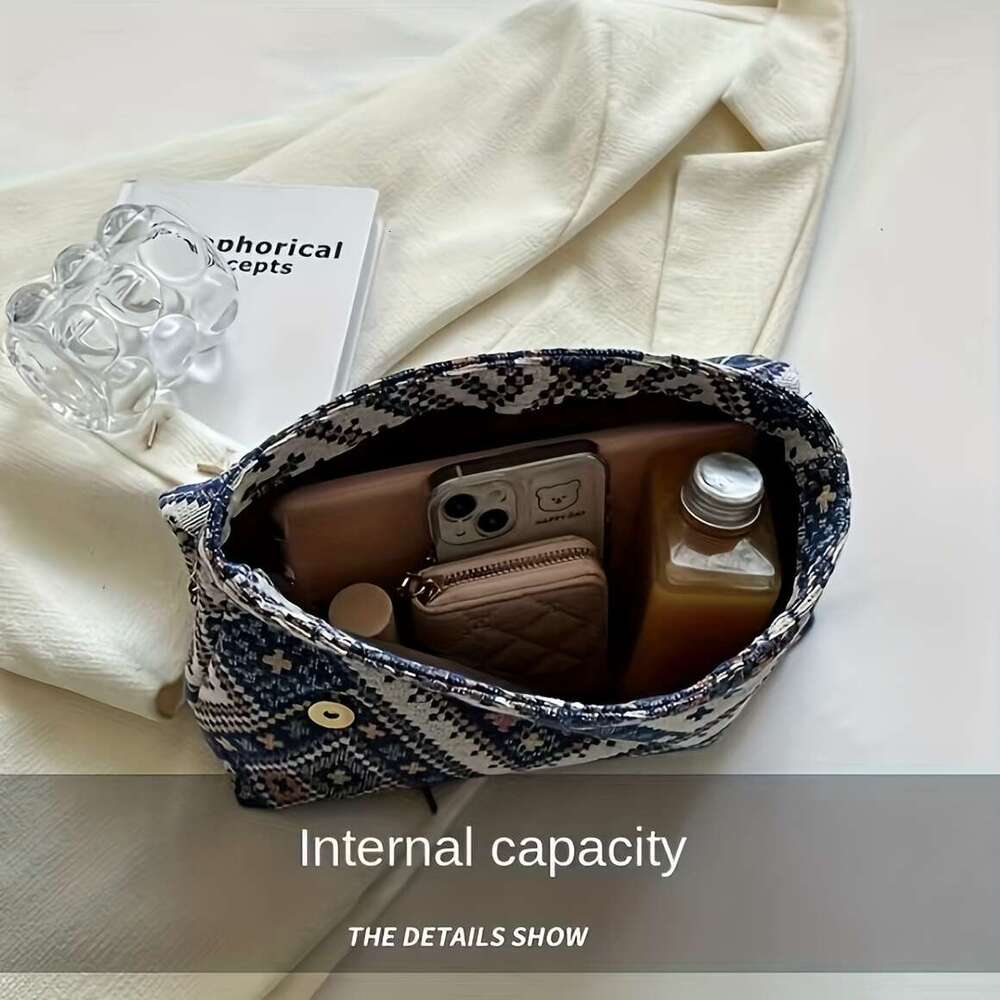 Ethnic style canvas crossbody Bohemian chain shoulder bag, geometric embroidery women's handbag wallet