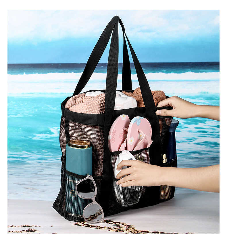 Beach Bag, Polyester Mesh Wash Bag, Foldable Beach Travel and Vacation Storage Bag