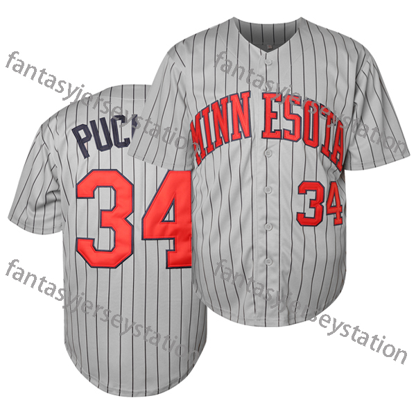 #34 PUCKETT Grey Baseball Jersey 100% Stitched Vintage Baseball Jerseys Breathable Embroidered Letter & Number Design, for Casual, Training