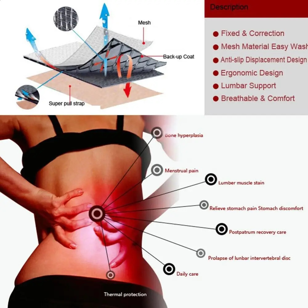 Tourmaline Waist Brace Support Belt Band Self Heating Lower Back Supports Magnetic Therapy Lumbar Waist Bandage Back Waist Belt 241204